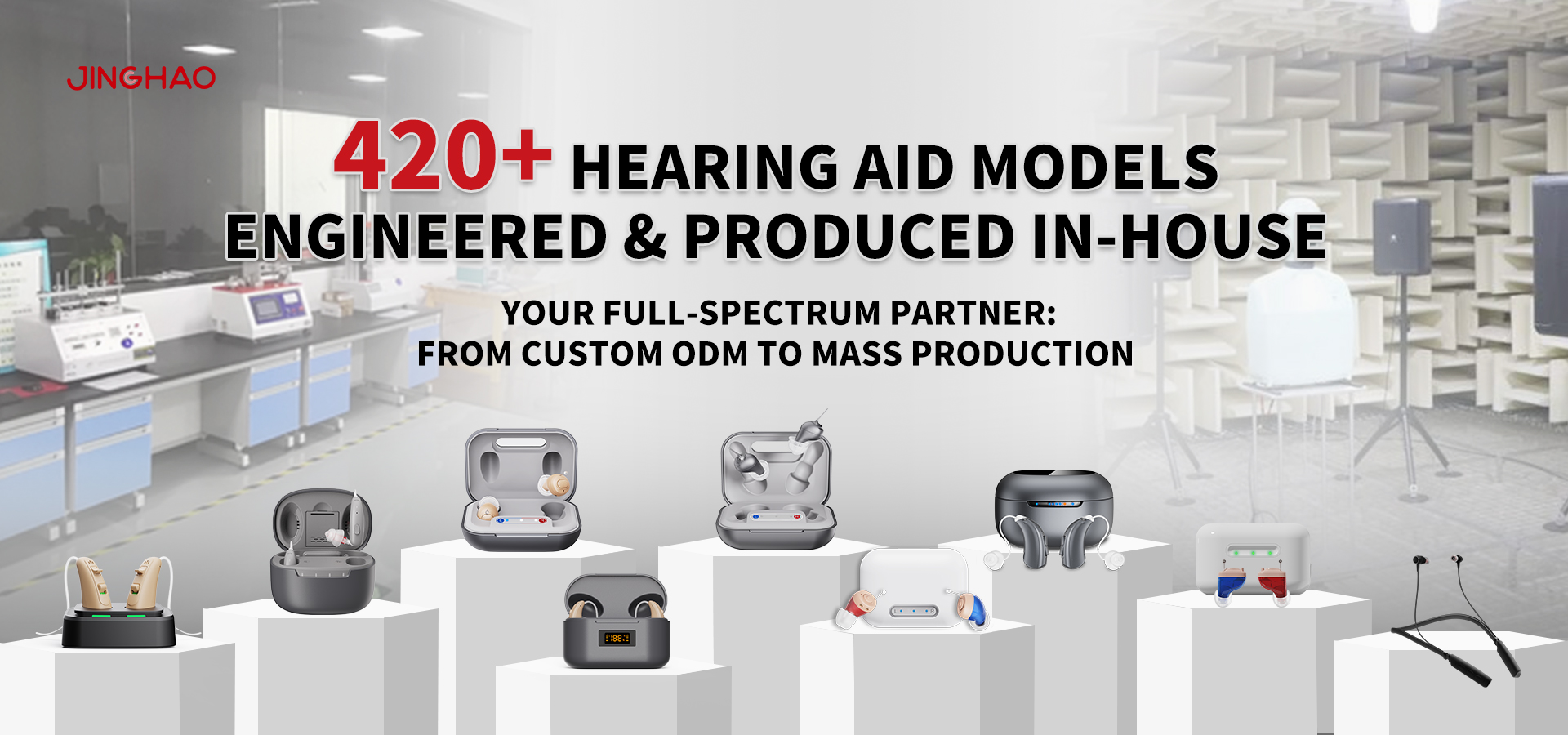 JINGHAO 420+ hearing aid models engineered and produced in-house - full-spectrum ODM to mass production partner