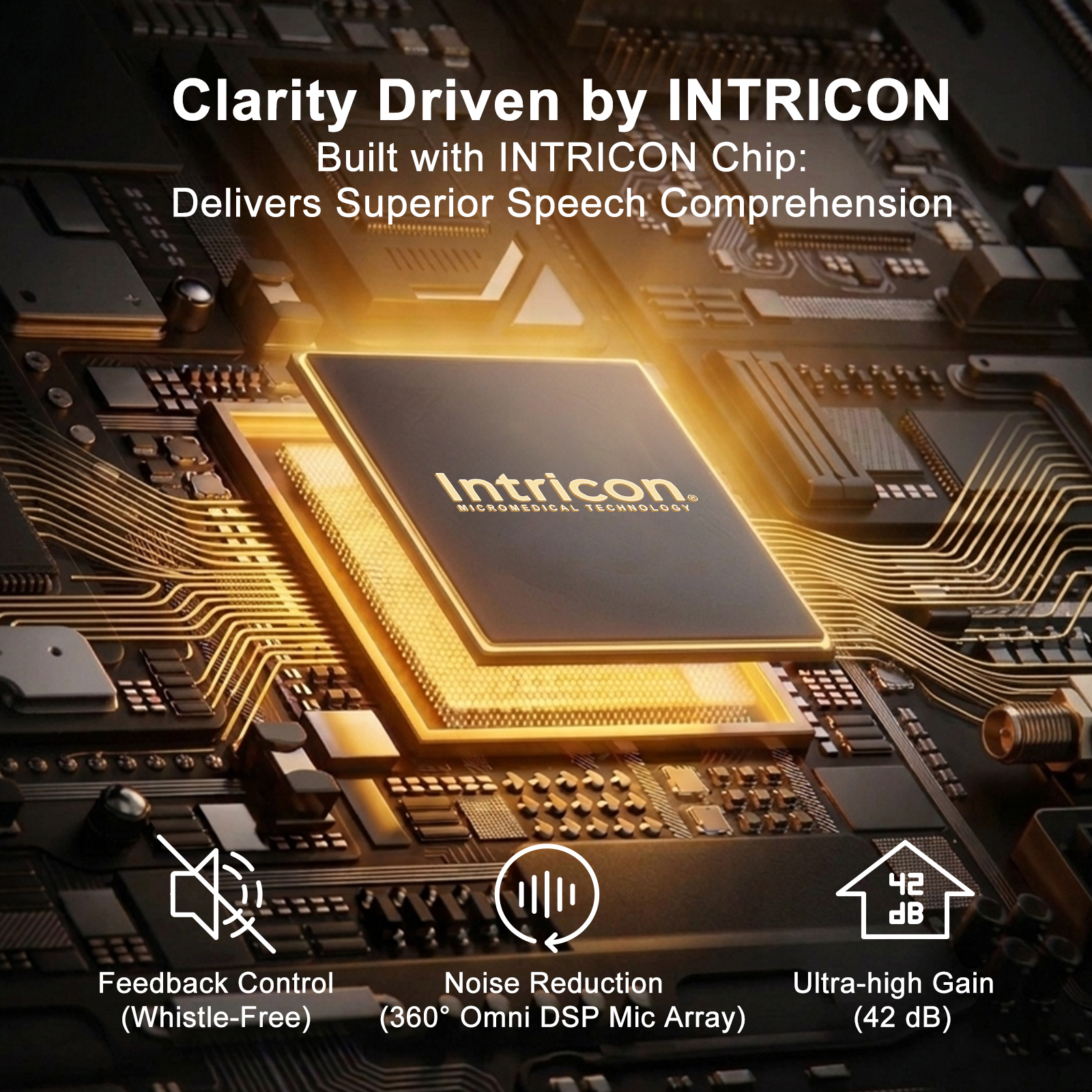 Intricon chip with feedback control, noise reduction, and ultra-high gain - Jinghao hearing aids